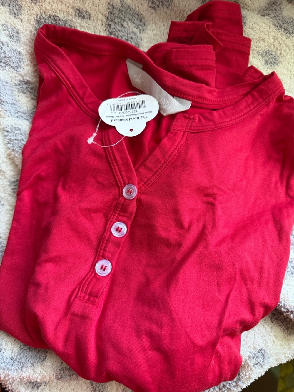Red Button-Front Henley Top